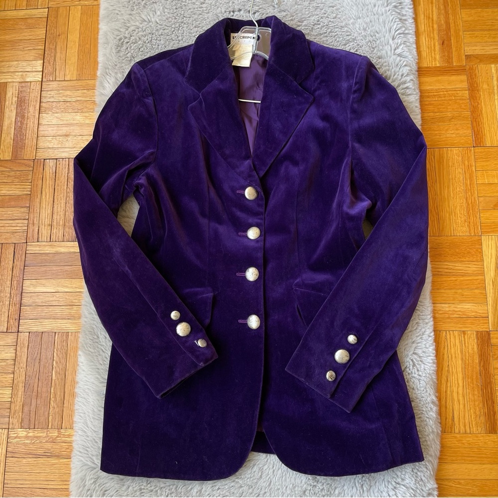LILI CREPON Paris purple velveteen Blazer VTG‎ size 2 - Picture 3 of 10
